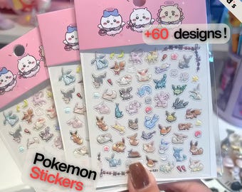 Oltre 60 decalcomanie olografiche Eeveelution – Mini adesivi Pokémon carini, per diari, fotocamere, lavoretti e accessori, adesivi per unghie fai da te per manicure