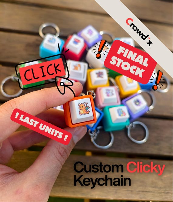 Pokémon Keycap Stress Relief Keychain – Custom 3D Printed Cube Toy with Mechanical Click Switch –Choose Pokémon & Color – Fidget Gift