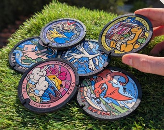 Set di sottobicchieri da collezione Pokémon – Illustrazioni Pokémon giapponesi, calamita da frigo e sottobicchiere, scegli tra oltre 470 design, rilievo 3D
