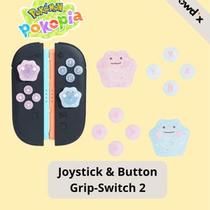 Set di copri joystick Pokémon Ditto – 10 pezzi, copri levette e pulsanti, in silicone traslucido rosa e blu con glitter per Nintendo Switch 2 - Pokopia