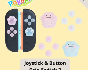 Set di copri joystick Pokémon Ditto – 10 pezzi, copri levette e pulsanti, in silicone traslucido rosa e blu con glitter per Nintendo Switch 2 - Pokopia