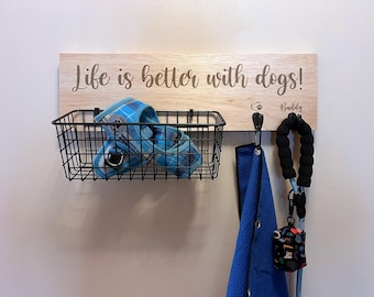 Soporte para correa de perro personalizado / Gancho para correa de perro personalizado / Soporte para correa de perro para pared / Regalo para amantes de los perros / Letrero colgante para perro