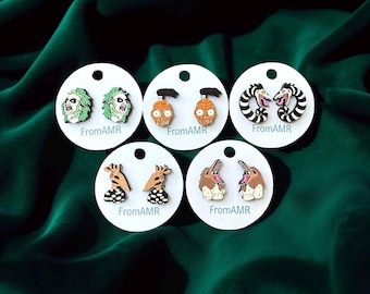 Beetlejuice-Inspired Wood Earrings | Spooky Statement Jewelry | 1, 2, or 3 Pair Set