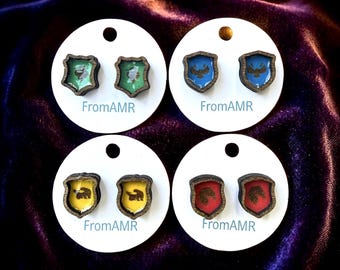 Wizard House Shield Stud Earrings | Handmade Fandom Jewelry
