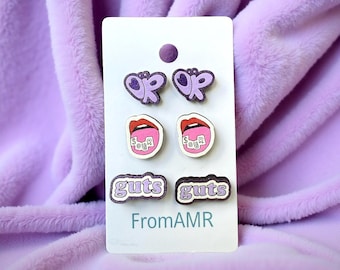 Olivia Rodrigo Inspired Wooden Stud Earrings: SOUR & GUTS Music Gift