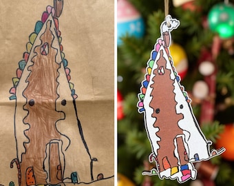 Custom Child's Artwork Ornament, Handmade Wooden Keepsake