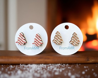 Snack Cake Christmas Tree Earrings | Little Debbie Tree Wooden Studs