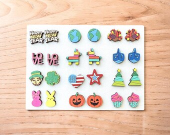 Holiday Earrings Bundle | 12 Pairs for a Full Year | Season Wooden Earrings