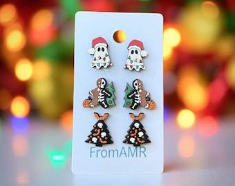 Holiday Mashup Earrings: Ghost, Gingerbread, Spooky Tree Set | 1, 2, or 3 Pair Set