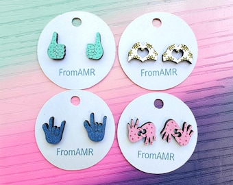 ASL Inspired Hand Sign Earrings | American Language Studs | Deaf Culture Jewelry Gift