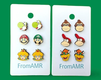 Nintendo Inspired Wooden Stud Earrings | Character Earrings | Gamer Gift | Mini Cartoon Studs