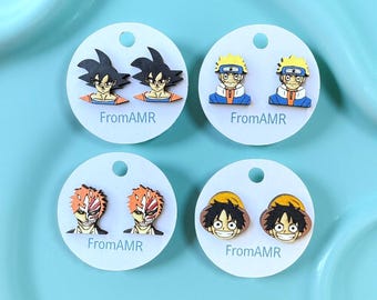 Anime Inspired Wooden Earrings | Naruto, Ichigo, Goku, Luffy | Handmade Anime Jewelry