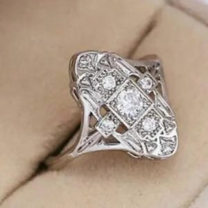 1910&#39;s Art Deco Vintage Engagement Ring, Estate 1.50Ct Ethical European Diamond Engagement Ring, 935 Argentium Silver Vintage Ring For Women
