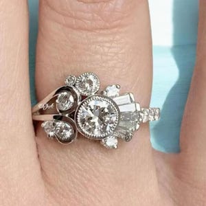 1890s Vintage White Round Cut Diamond Engagement Wedding Ring in 935 Argentium Silver, Halo Ring Antique Engagement Rings Art Deco Ring Gift