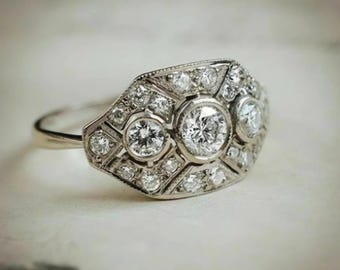 1 CT Round Cut White Diamond Vintage Art Deco Ring Wedding Anniversary Ring In 935 Argentium Silver, Ring for Women&#39;s, 3 Stone Gift Ring