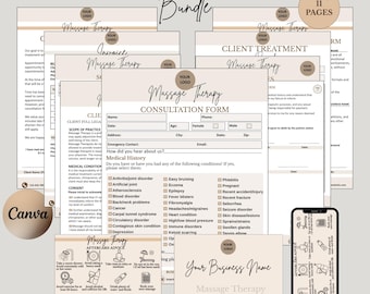 Massage Therapy Forms Bundle | Editable Templates (Canva)