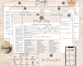 Massage Therapy Forms Bundle, Editable Templates (Canva, Digital Download)