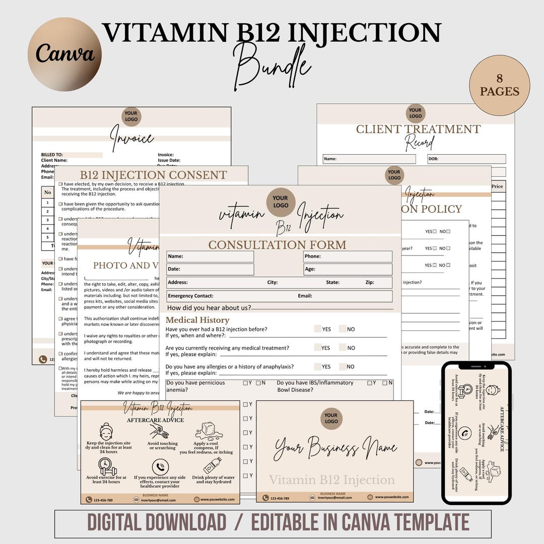 B12 Vitamin Injection Forms Bundle, Consultation, Consent (canva ...