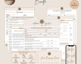B12 Vitamin Injection Forms Bundle, Esthetician Injector Templates (Canva Editable, Digital Download)
