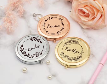 Personalized Birth Flower Mirror, Custom Compact Mirror with Name, Bridesmaid Proposal, Custom Wedding Gifts, Bridal Shower Gift for Her