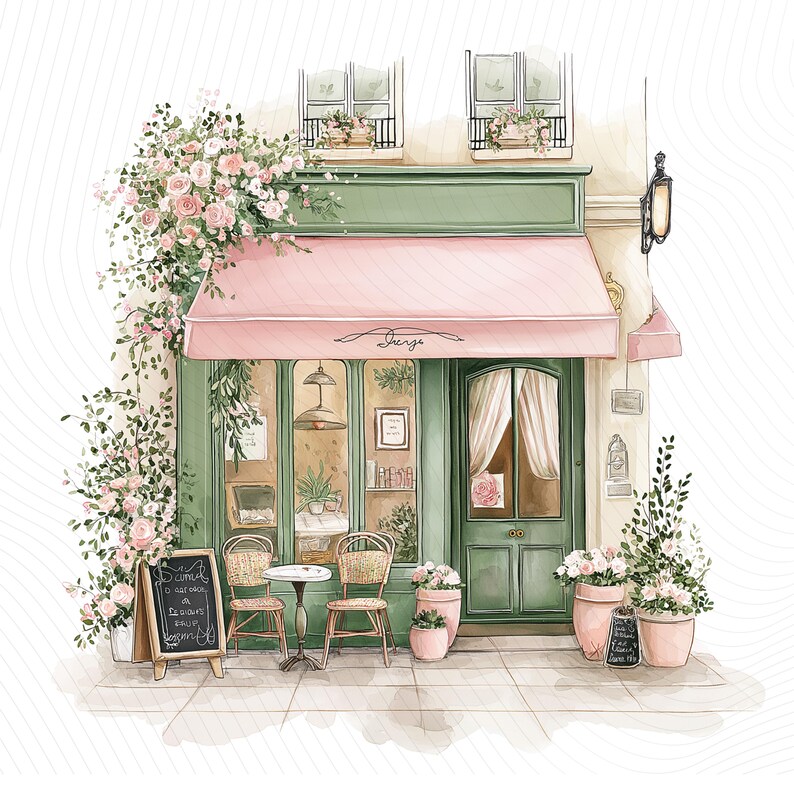 Watercolor Paris Cafe Clipart, Paris Travel Art, French Coffee Shop, Printable Watercolor Clipart, Junk Journal, Digital Download image 14