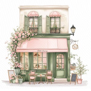 Watercolor Paris Cafe Clipart, Paris Travel Art, French Coffee Shop, Printable Watercolor Clipart, Junk Journal, Digital Download image 4