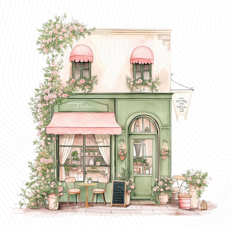 Watercolor Paris Cafe Clipart, Paris Travel Art, French Coffee Shop, Printable Watercolor Clipart, Junk Journal, Digital Download image 8
