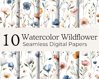 Seamless Watercolor Wildflower Pattern, Botanical Floral Background, Cottagecore Flowers, Digital Download