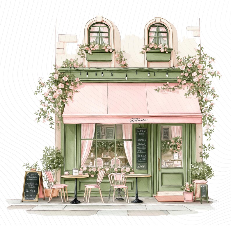 Watercolor Paris Cafe Clipart, Paris Travel Art, French Coffee Shop, Printable Watercolor Clipart, Junk Journal, Digital Download image 10