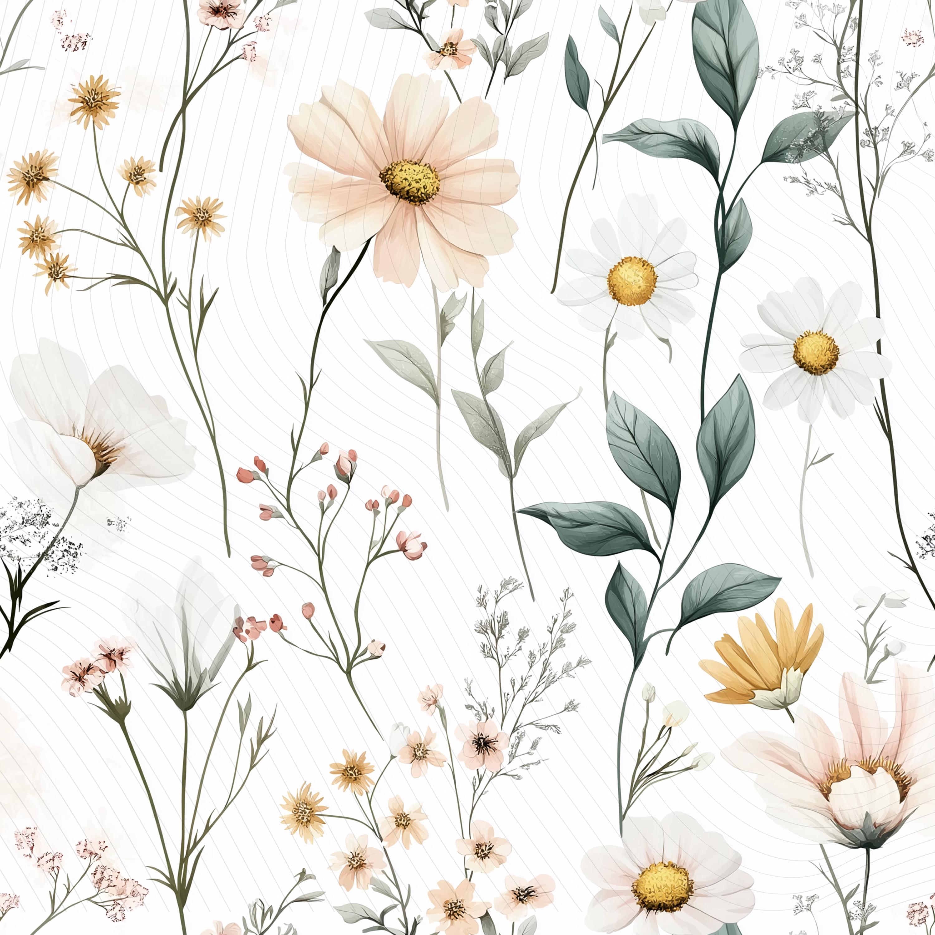 Wildflowers Pastel Seamless Pattern, Pink Floral Repeating Pattern ...