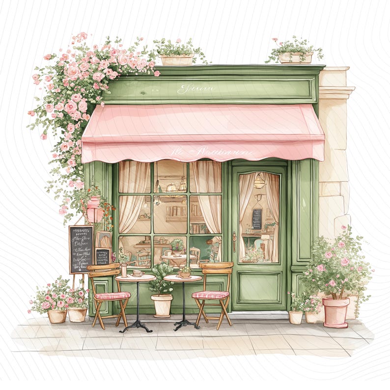 Watercolor Paris Cafe Clipart, Paris Travel Art, French Coffee Shop, Printable Watercolor Clipart, Junk Journal, Digital Download image 15