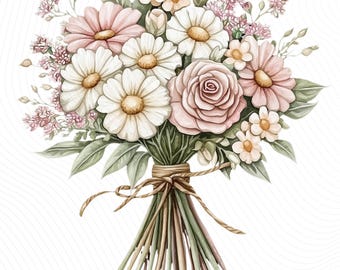Wildflower Bouquet Clipart, Watercolor Wildflower Clipart, Printable Watercolor Clipart, Paper Crafts, Digital Download, Junk Journals