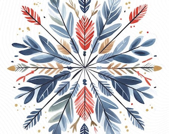 Scandinavian Snowflake Clipart, Scandinavian Christmas Decor, Printable Watercolor Clipart, Junk Journal, Paper Craft, Digital Download