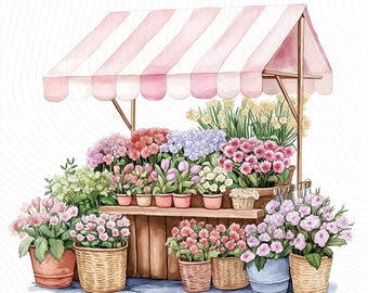Flower Shop Clip Art, Vintage Flower Shop, Watercolor Storefront, Flower Market, Floral store, Flower Store Standing