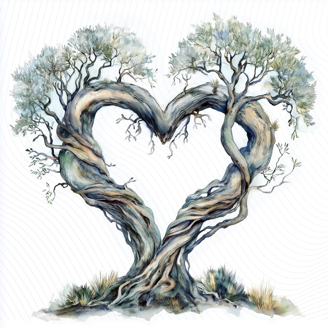 Tree of Love Clipart, Tree of Life With Roots, Heart Shaped Trees ...