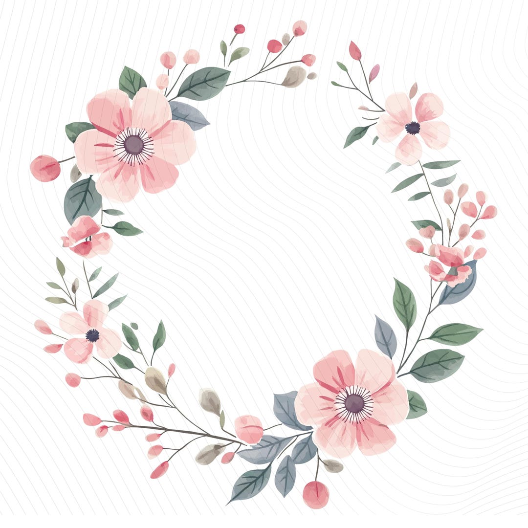 Watercolor Pink Floral Wreath Clipart, Pink Pastel Flower Wreath ...