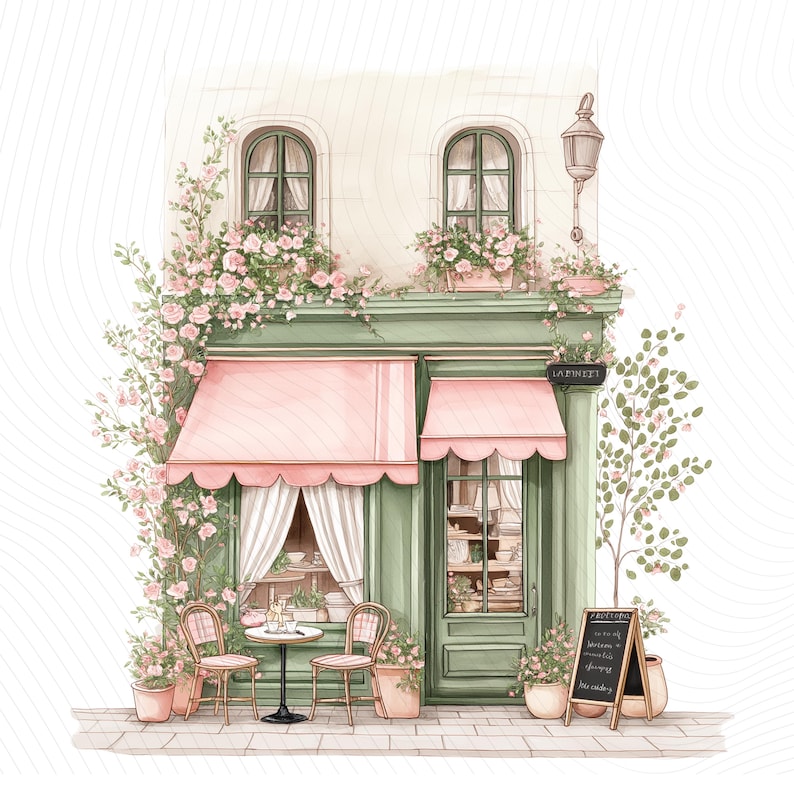 Watercolor Paris Cafe Clipart, Paris Travel Art, French Coffee Shop, Printable Watercolor Clipart, Junk Journal, Digital Download image 20