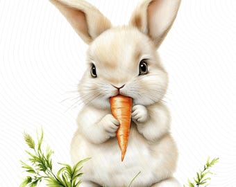 Imágenes prediseñadas de conejito esponjoso, imágenes PNG de conejito lindo, imágenes prediseñadas de conejo, imágenes prediseñadas de acuarela imprimibles, descarga digital, manualidades de papel, diario basura