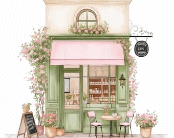Watercolor Paris Cafe Clipart, Paris Travel Art, French Coffee Shop, Printable Watercolor Clipart, Junk Journal, Digital Download