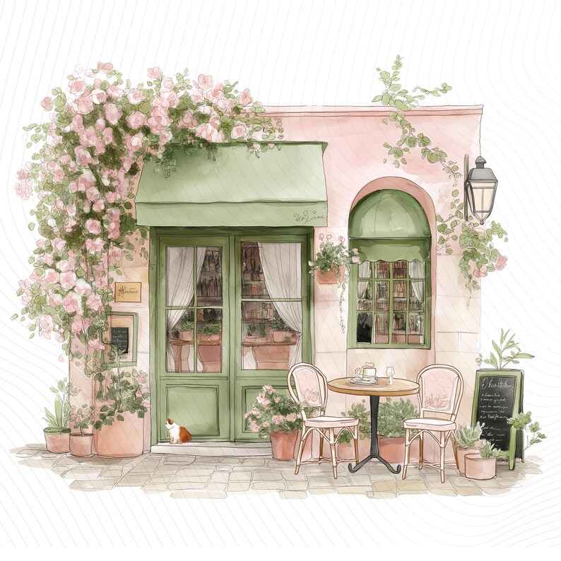 Watercolor Paris Cafe Clipart, Paris Travel Art, French Coffee Shop, Printable Watercolor Clipart, Junk Journal, Digital Download image 17