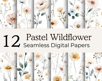 Wildflowers Pastel Seamless Pattern, Pink Floral Repeating Pattern, Digital Paper for Crafts, Boho Flowers, Digital Download