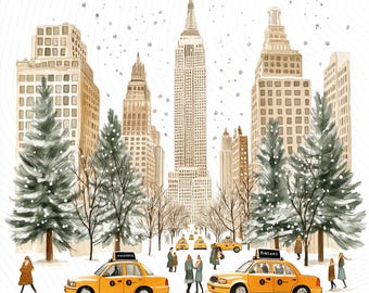 Christmas in New York Clipart, New York Winter Clipart, Printable Watercolor Clipart, Junk Journal, Paper Crafts, Digital Download