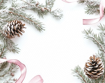 Snowy Pine Branch Border Clipart, Christmas Frame Clipart, Printable Watercolor Clipart, Junk Journal, Paper Craft, Digital Download