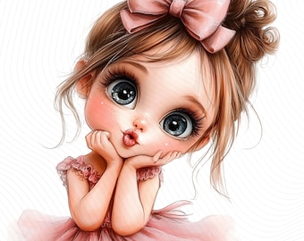 Cute Little Girl in Dress Clipart, Vintage girl, Cute Girl, Printable Watercolor, Paper Craft, Junk Journal, Digital Download