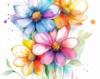 Abstract Flower Clipart, Colorful Flower Clipart, Various Flowers Clipart, Watercolor Clipart for Crafts, Junk Journal, Digital Download