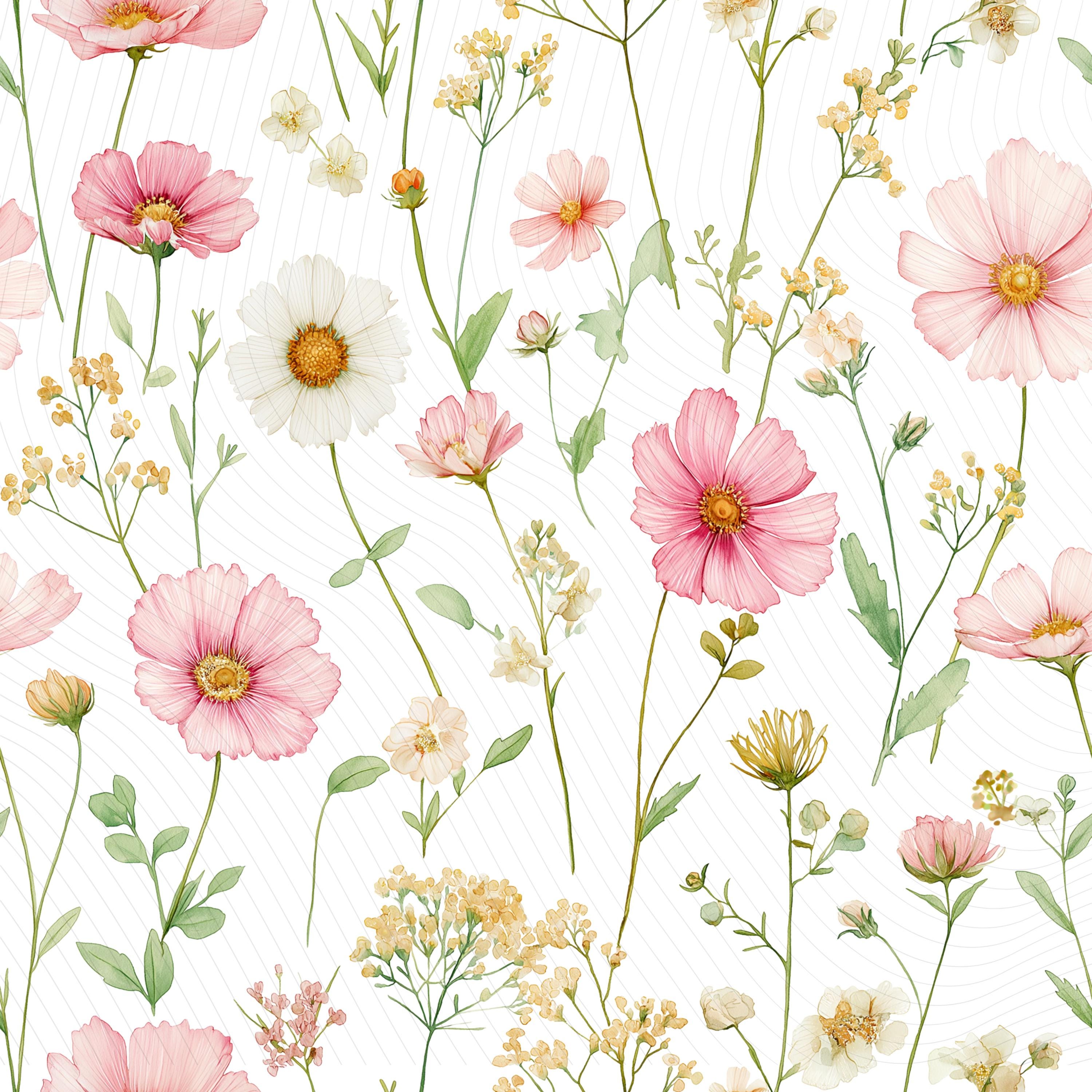 Pink Wildflower Seamless Pattern, Pink Floral Repeating Pattern, Meadow ...