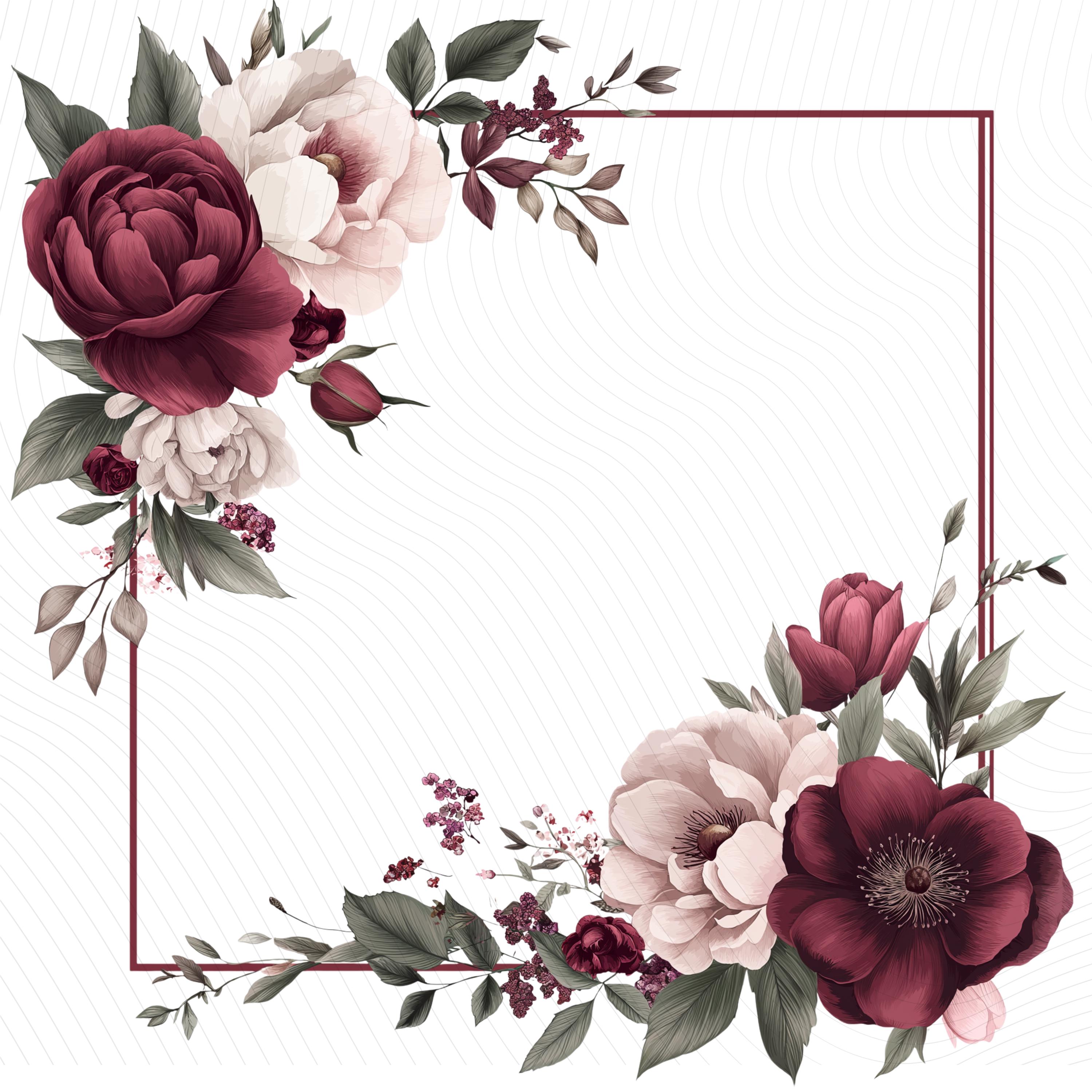 Frame Burgundy Floral Border