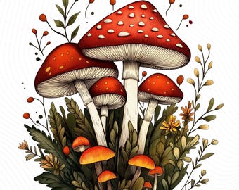 Watercolor Mushroom Clipart, Forest Mushroom Clipart, Botanical Mushroom, Printable Watercolor Clipart, Junk Journal, Digital Download