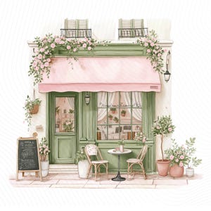 Watercolor Paris Cafe Clipart, Paris Travel Art, French Coffee Shop, Printable Watercolor Clipart, Junk Journal, Digital Download image 2
