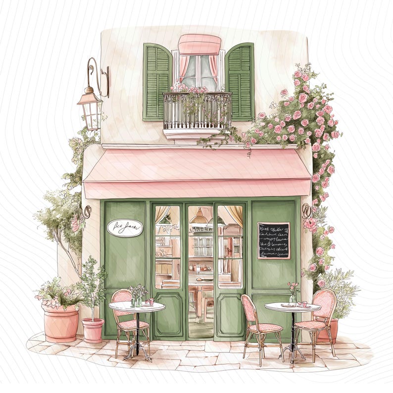 Watercolor Paris Cafe Clipart, Paris Travel Art, French Coffee Shop, Printable Watercolor Clipart, Junk Journal, Digital Download image 6